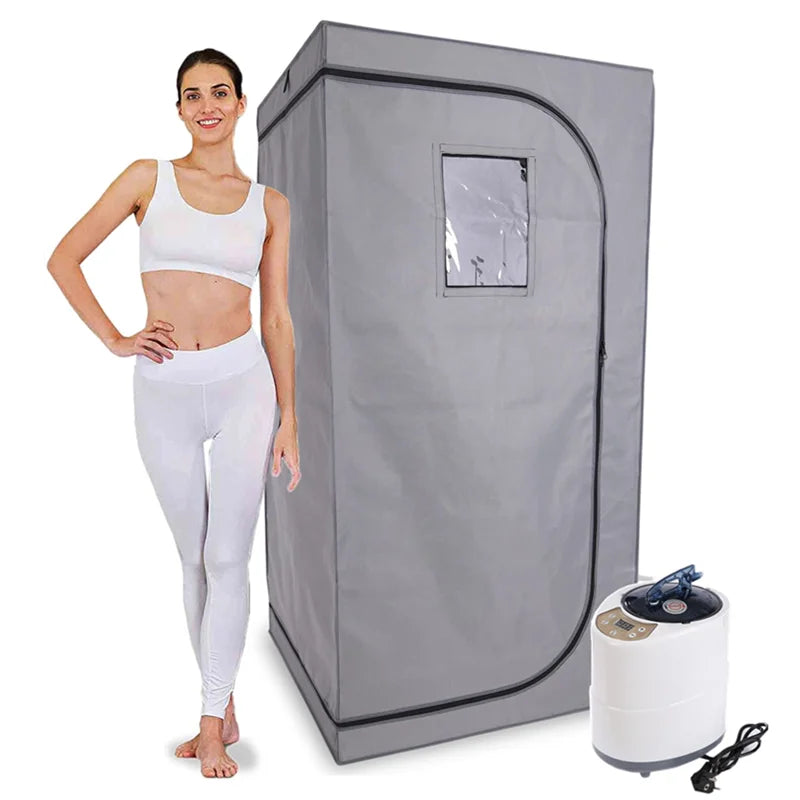 Steam Sauna With Include Fold Chair Full Body Heating 2000W 4.2L  Portable  Box Ease Insomnia Stainless Steel Pipe Support