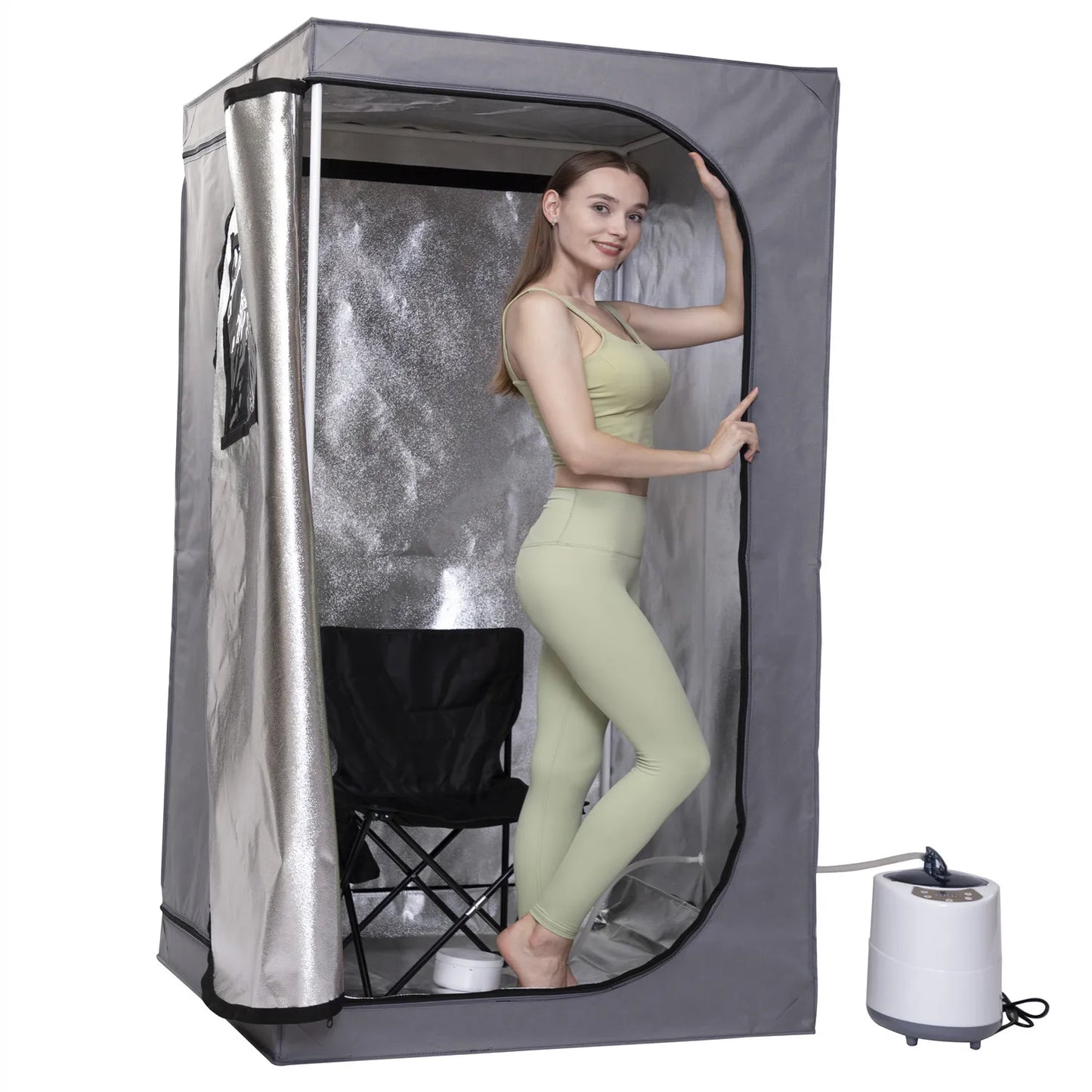 Steam Sauna With Include Fold Chair Full Body Heating 2000W 4.2L  Portable  Box Ease Insomnia Stainless Steel Pipe Support