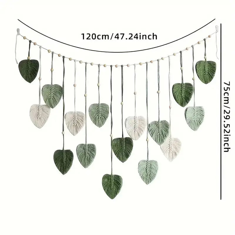 Boho Home Decoration Macrame Leaf Feather Wall Hanging Decor for Living Room Bedroom,