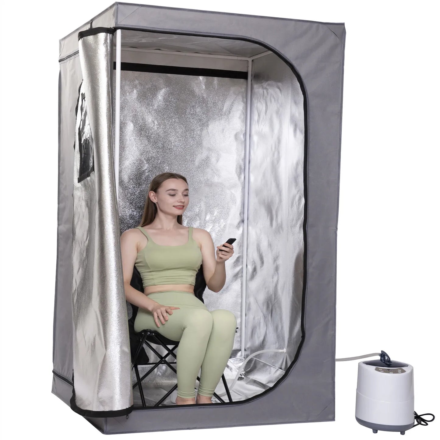 Steam Sauna With Include Fold Chair Full Body Heating 2000W 4.2L  Portable  Box Ease Insomnia Stainless Steel Pipe Support